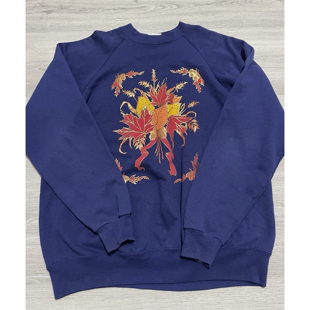 VTG Hanes Activewear Crewneck Purple Autumn‎ Theme Graphic Print Sweatshirt XL